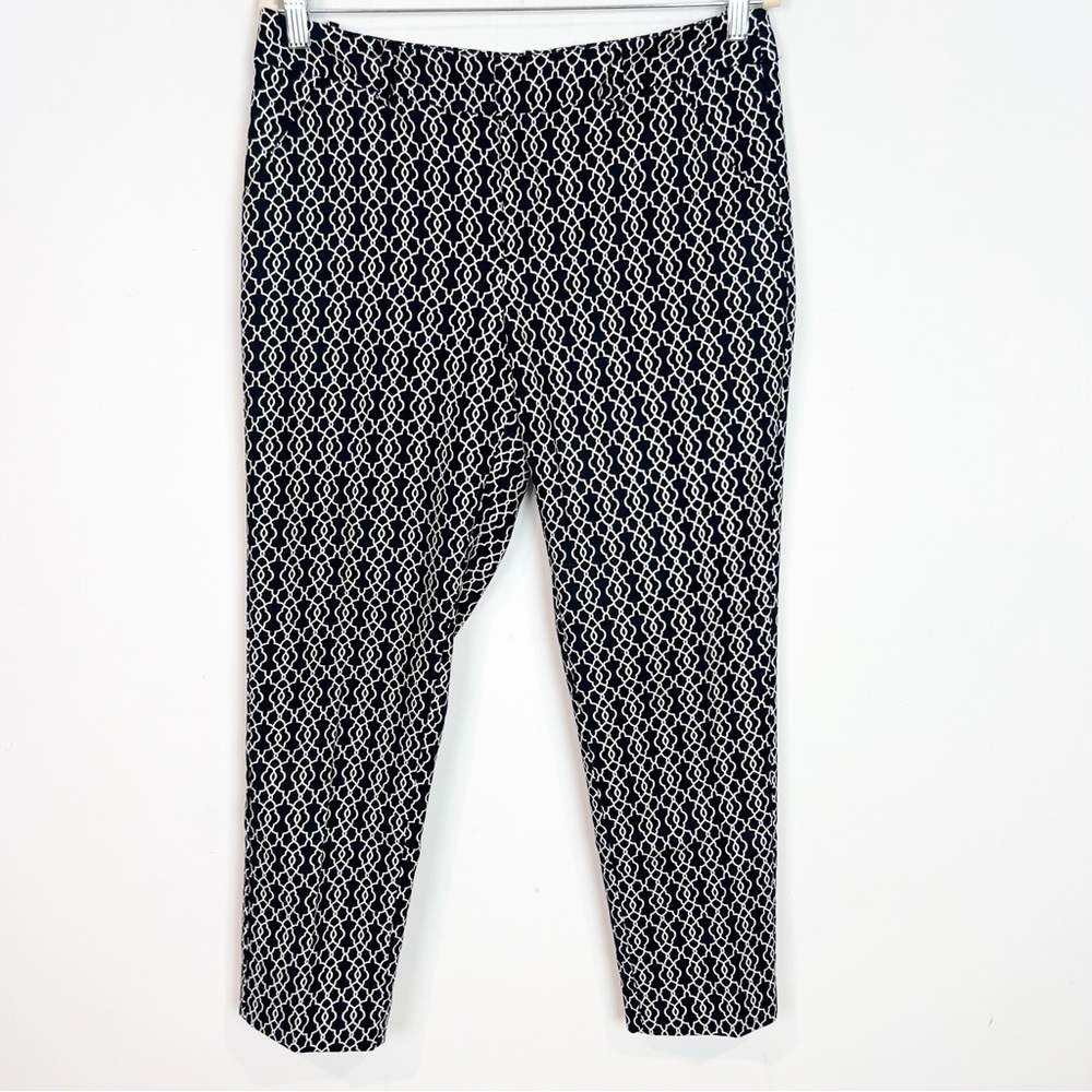 MERONA BLACK WHITE PATTERN CLASSIC TAPERED LEG FLAT FRONT PANTS WOMENS SZ 8